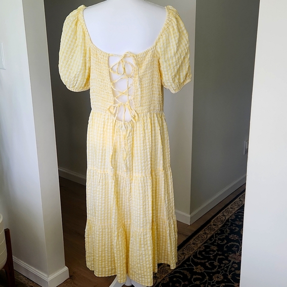 And Now This Dress Milkmaid Cotton Lace-up-Back Puffed Sleeves Tiered Gingham 1X - Picture 3 of 15